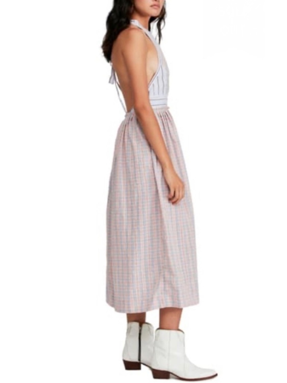 FREE PEOPLE Color Theory Pretty in Pink Plaid Midi Dress NWT sz S - Picture 2 of 7